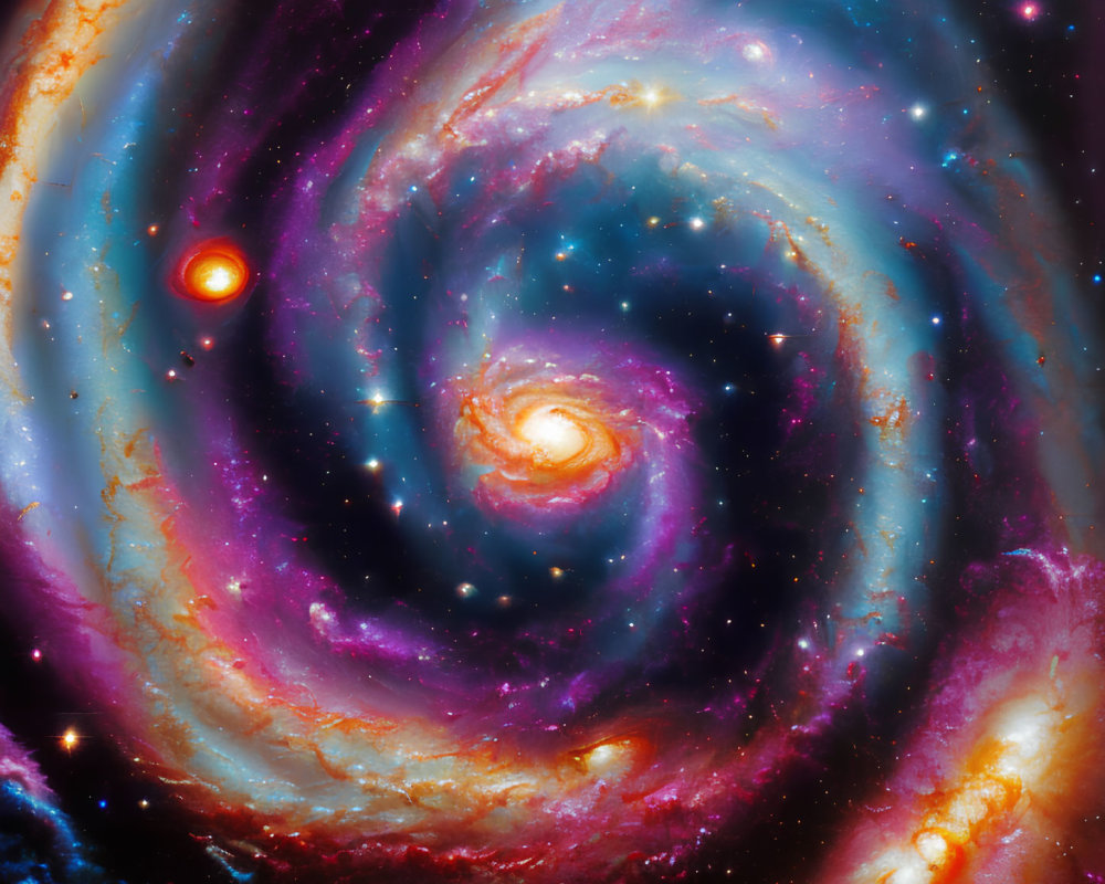 Spiral Galaxy with Swirling Stars and Cosmic Dust in Blue, Purple, and Orange