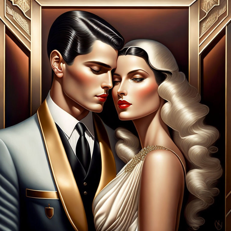 Vintage Glamorous Couple in Illustrated Artwork