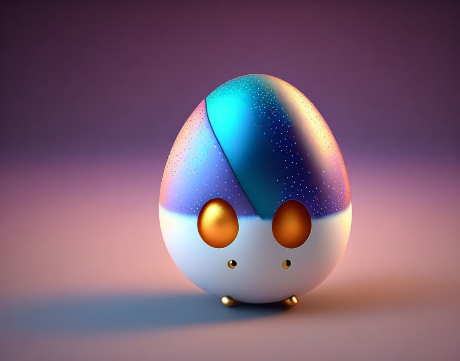 Blue and White Egg Figure with Orange Eyes and Gold Feet