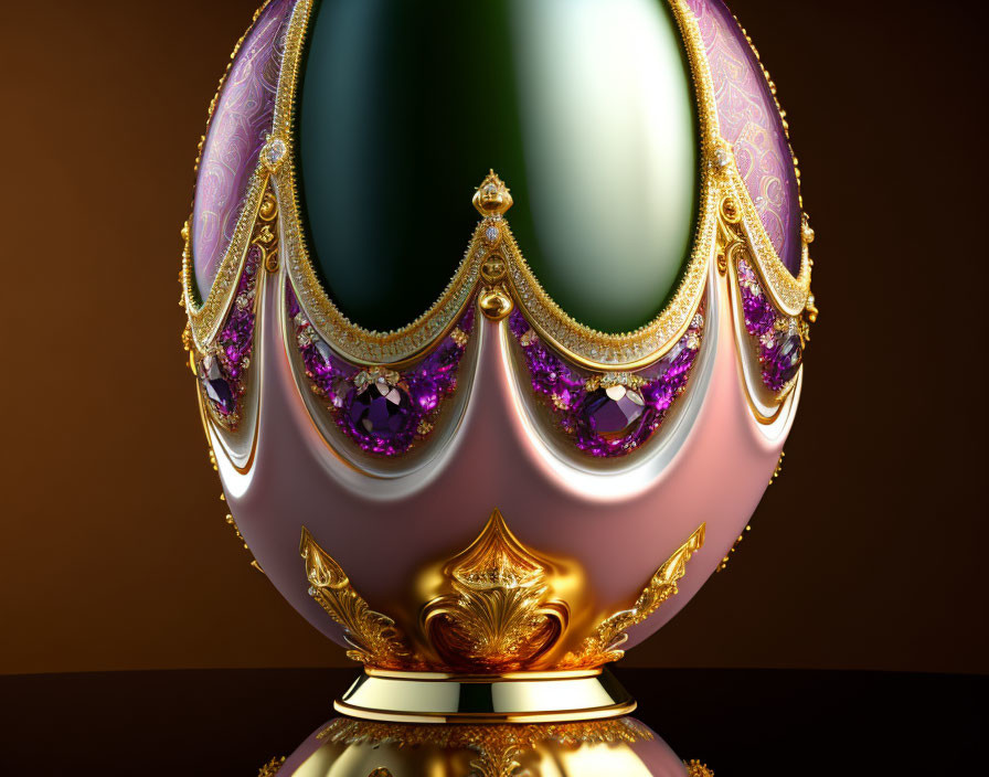 Intricate Fabergé Egg: Purple Gemstones, Gold Detailing