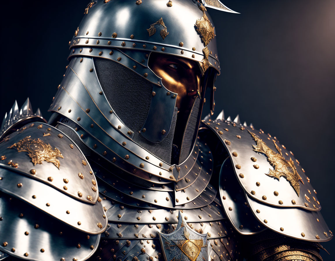 Detailed Medieval Knight's Armor with Golden Embellishments