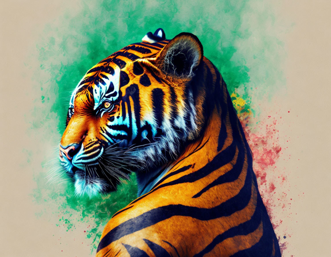 Colorful Tiger Artwork on Tan Background