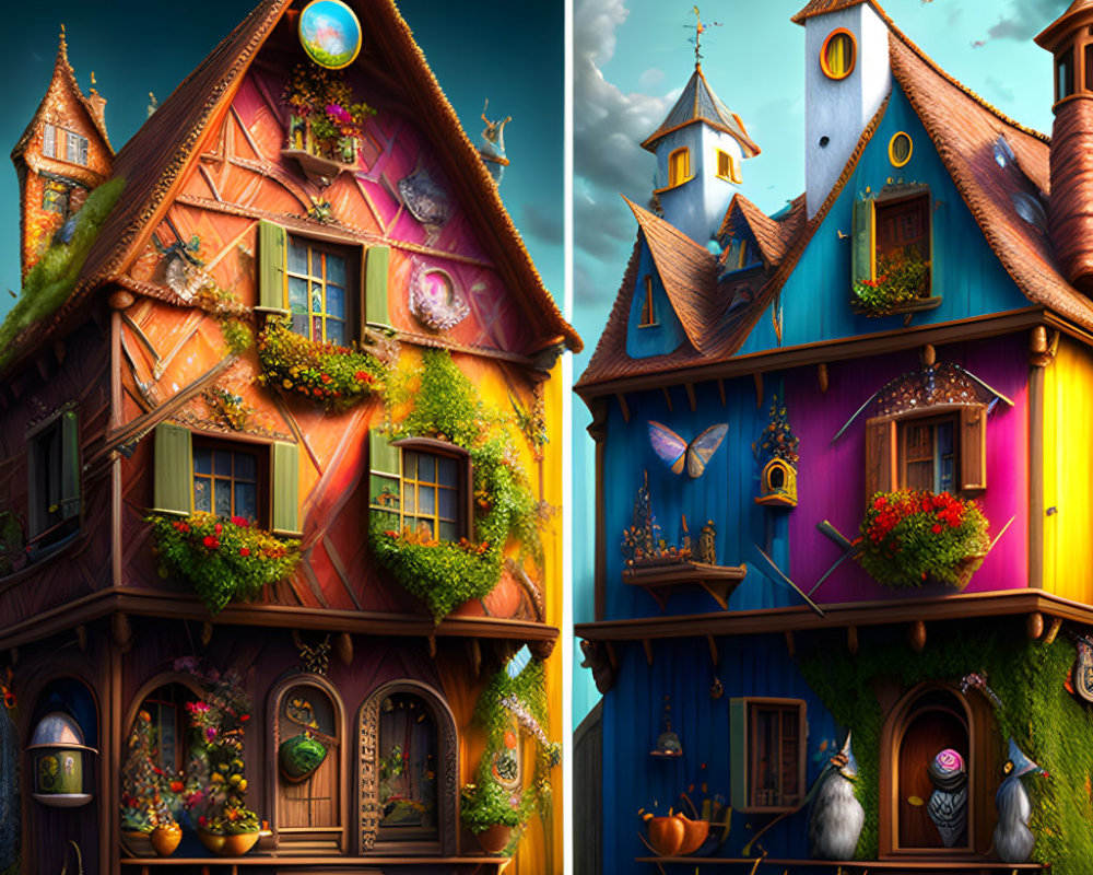 Colorful Fairy-Tale Houses with Magical Elements