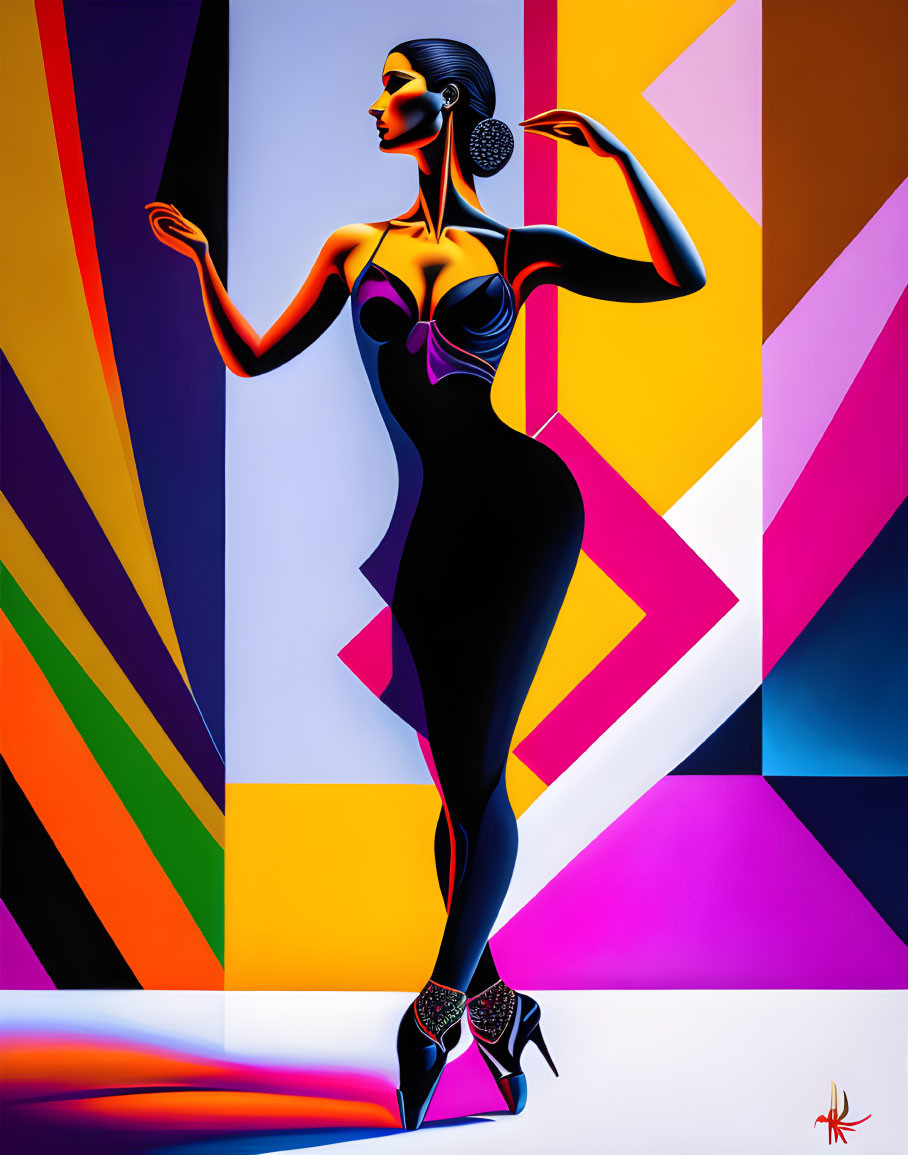 Colorful Digital Artwork Featuring Woman with Exaggerated Proportions