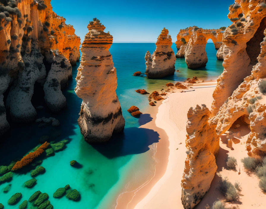 Majestic limestone cliffs and stacks by turquoise ocean