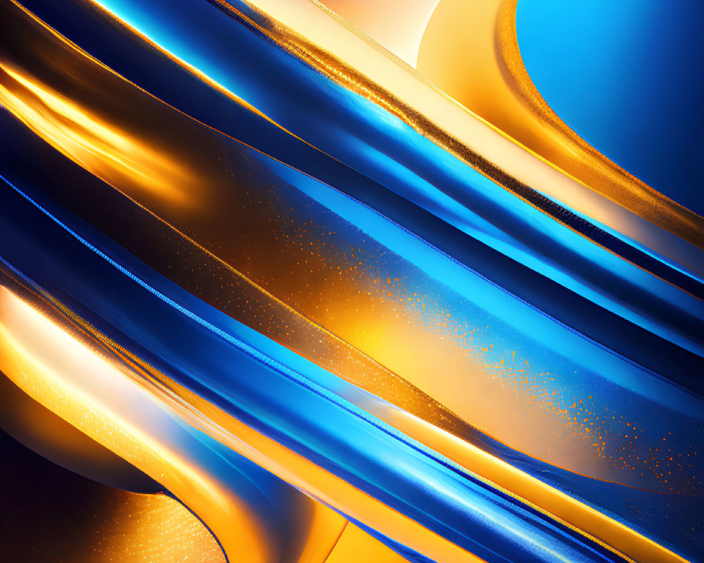 Metallic Abstract Art: Golden, Blue & Orange Flowing Shapes