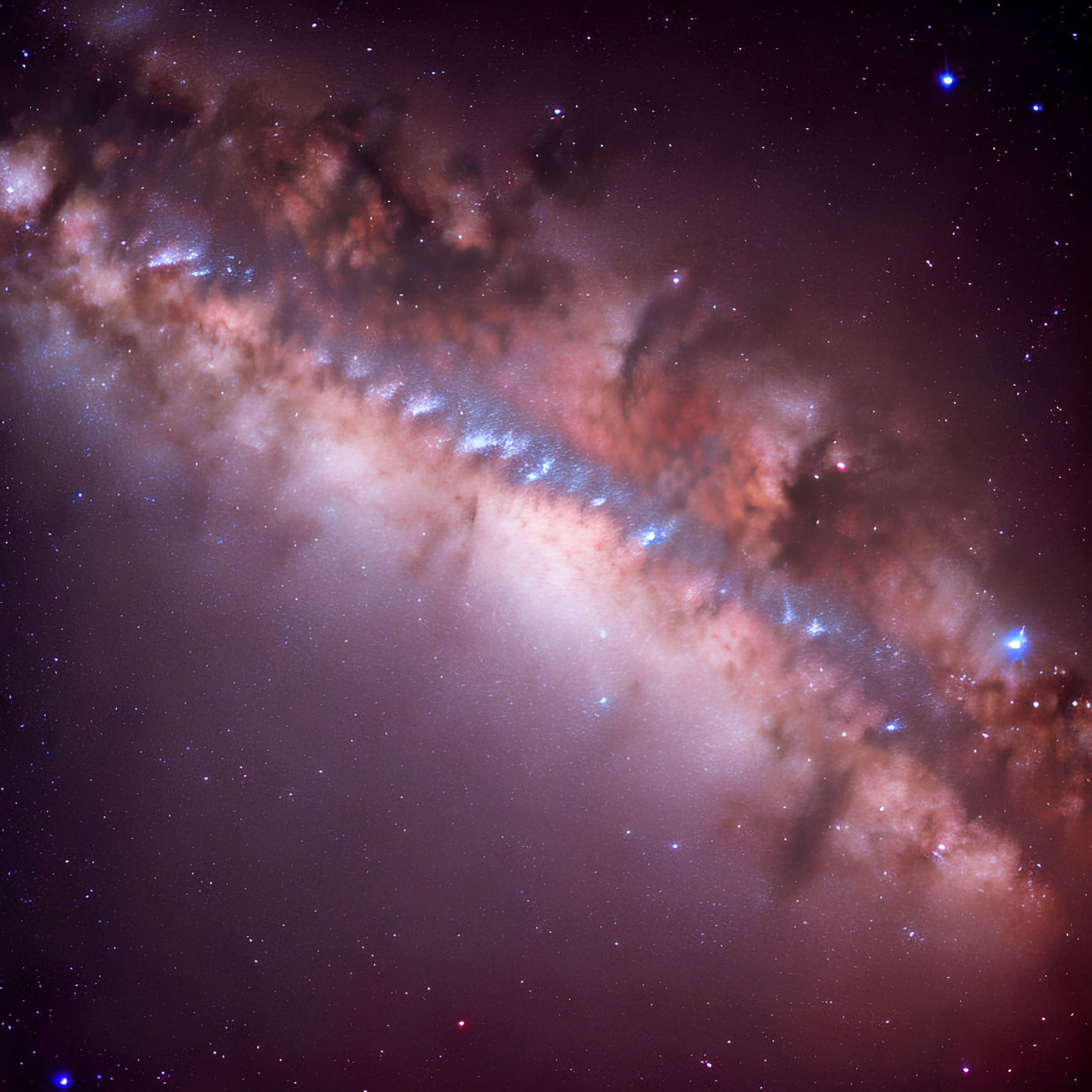 Vibrant starry galaxy with purple and pink hues and cosmic dust lanes