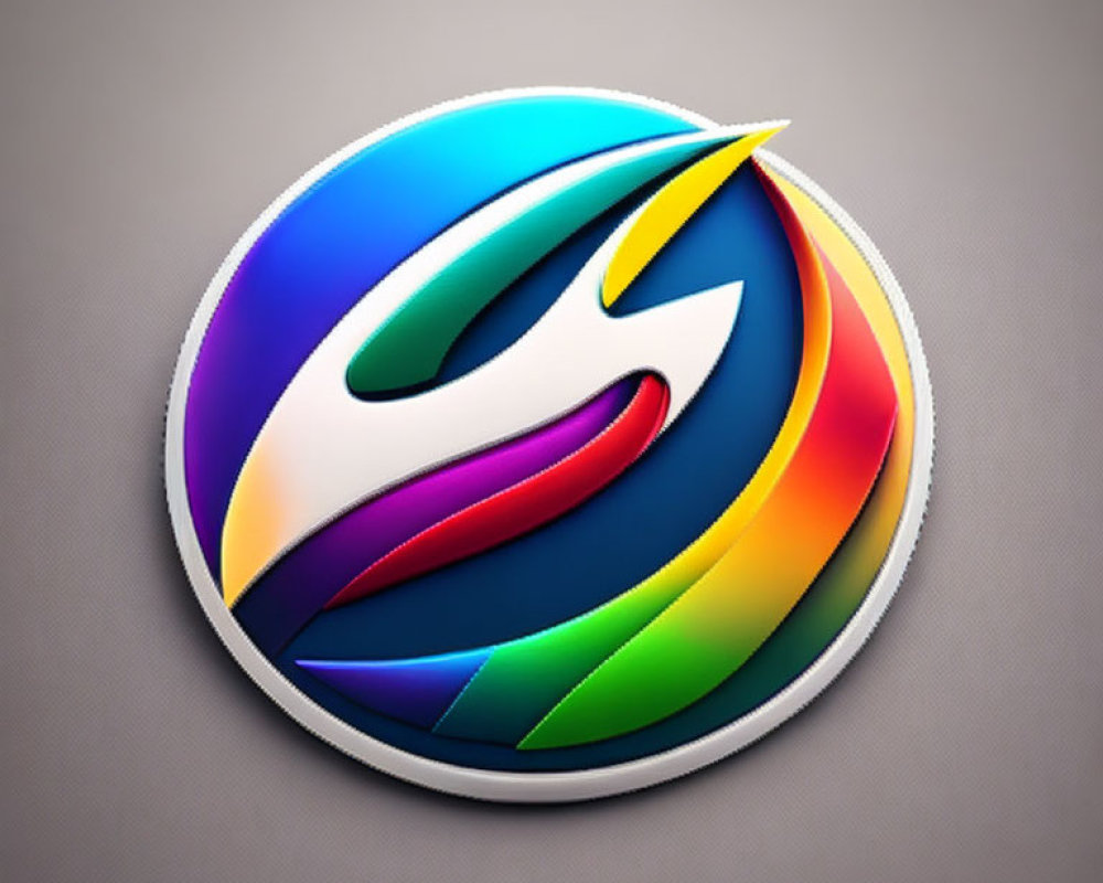 Colorful Stylized Letter "S" Logo on Shiny Surface in Circular Border