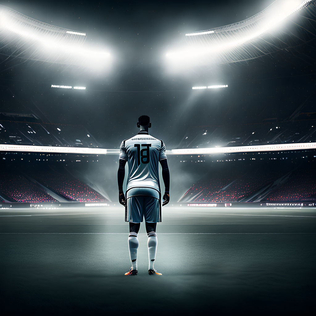 Soccer Player in Number 10 Jersey in Stadium with Spotlights and Crowd