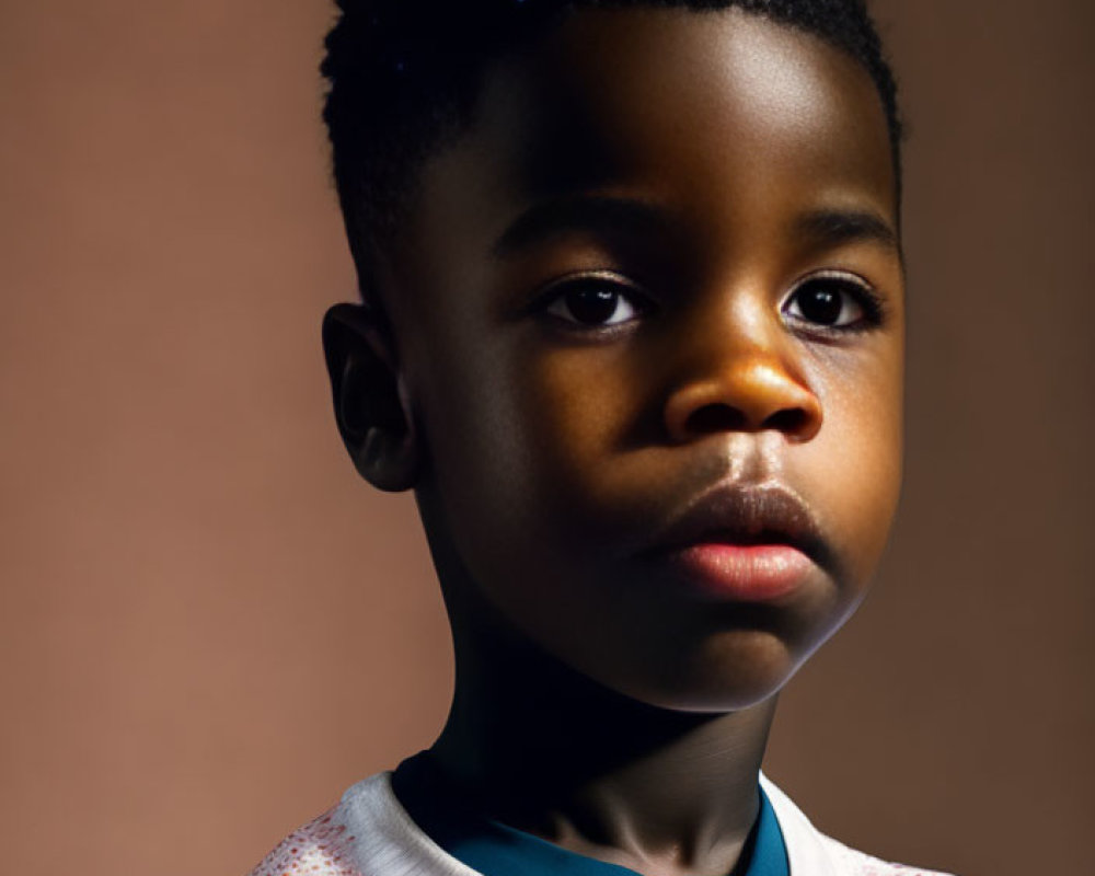 Portrait of Young Boy in Sports Jersey with Serious Expression