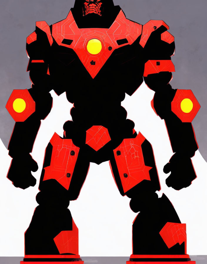 Imposing Black and Red Robot with Glowing Yellow Circles