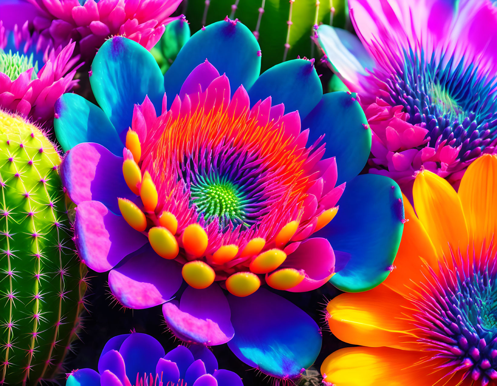 Vibrant digitally altered plant image in neon colors