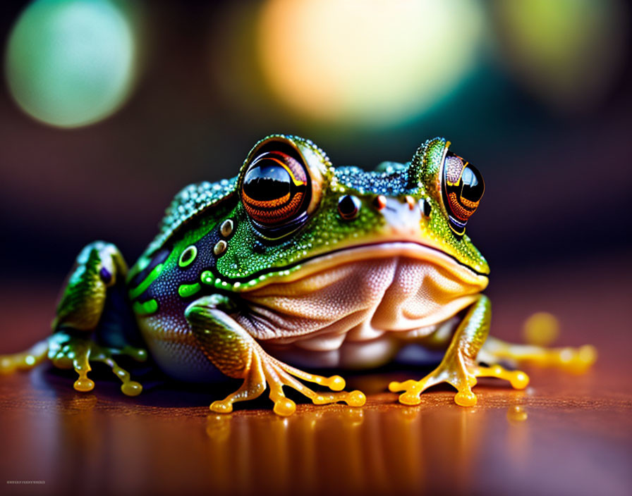 Detailed Close-Up: Green Frog with Big Eyes and Speckled Skin