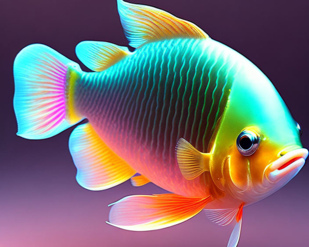 Colorful Neon Fish Illustration with Yellow, Green, and Pink Blending