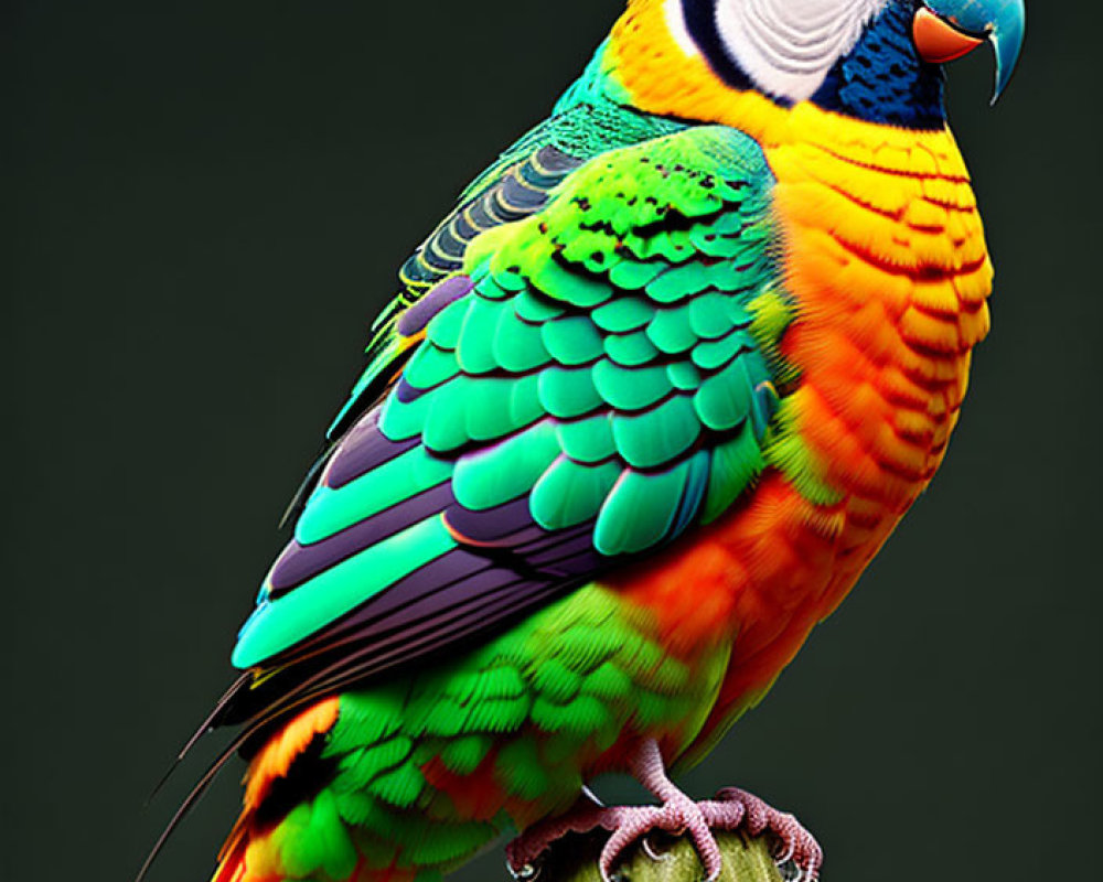 Colorful Parrot with Yellow, Green, Blue, and Red Feathers on Wooden Perch