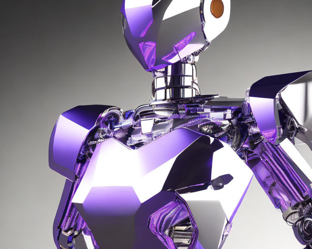 Shiny metallic purple humanoid robot with intricate mechanical joints