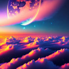 Colorful surreal sky with moon and stars in digital art