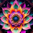 Colorful Multilayered Lotus Flower Art Against Starry Night Sky