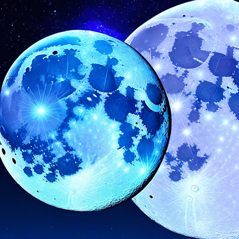 Two Large Blue Celestial Bodies Against Starry Night Sky