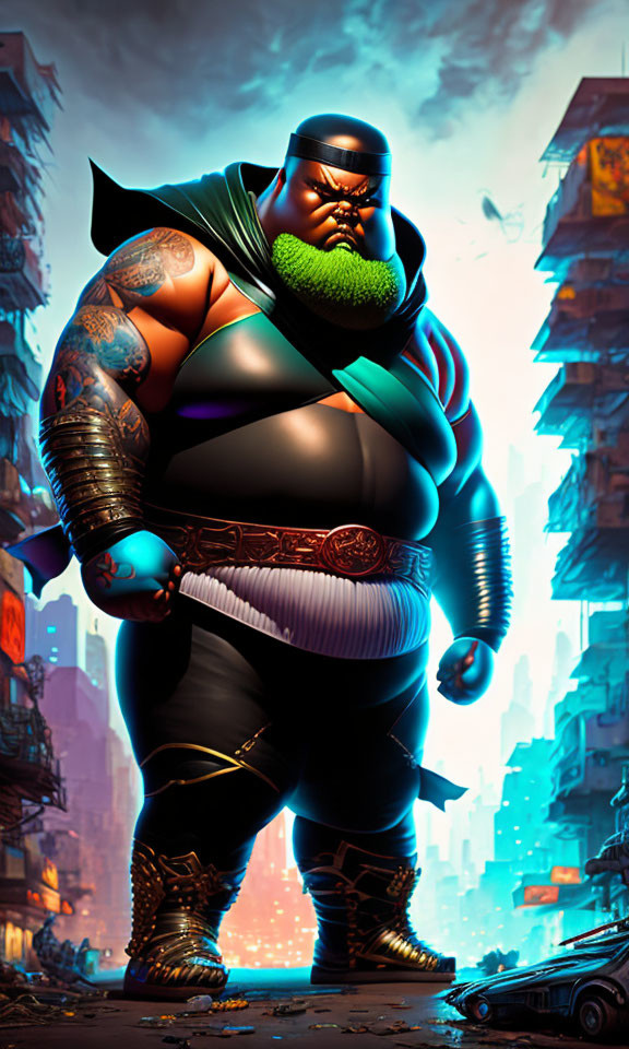 Futuristic Character in Urban Setting with Tattoos
