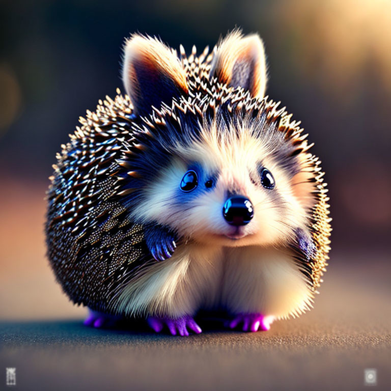 Adorable Hedgehog with Bright Blue Eyes and Purple Paws Illustration