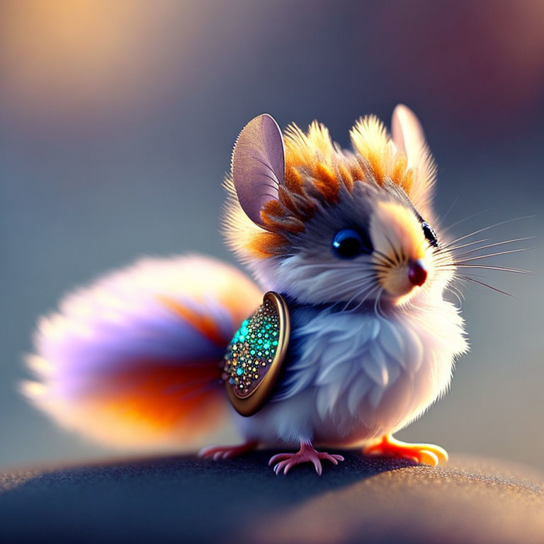 Colorful Fur Mouse with Expressive Eyes and Sparkling Collar