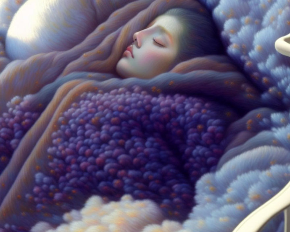 Tranquil illustration of person sleeping in dreamlike landscape