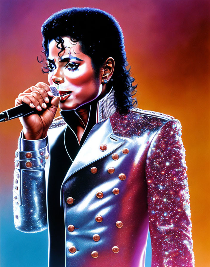 Colorful Performer Illustration with Glittering Jacket & Microphone