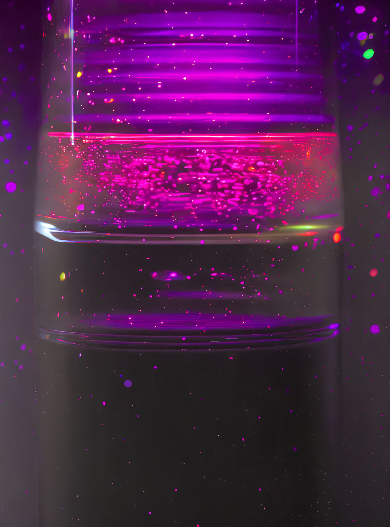 Vibrant Purple Cylindrical Object with Bright Particles on Dark Background