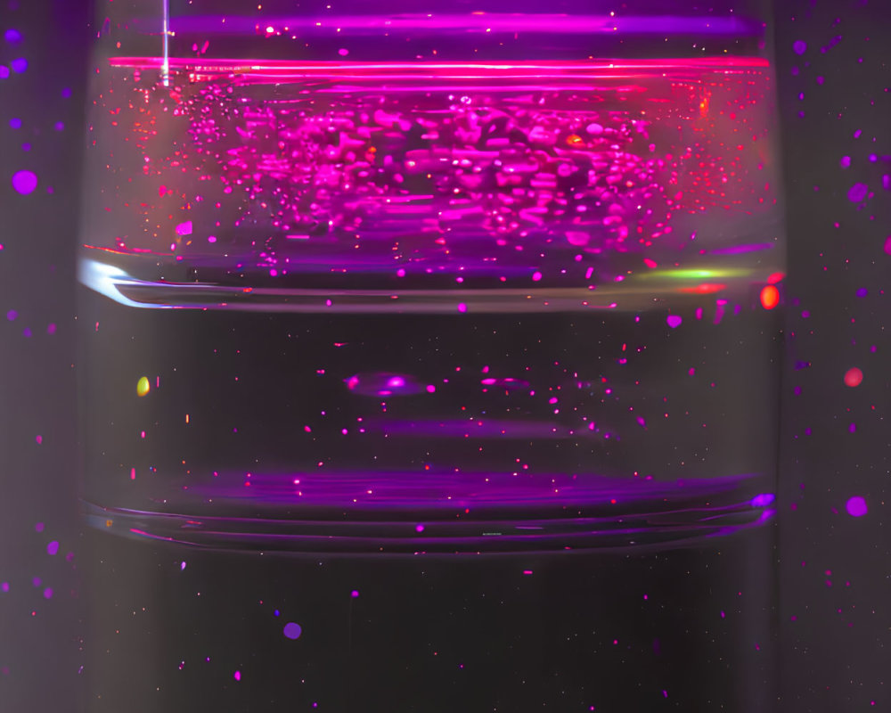 Vibrant Purple Cylindrical Object with Bright Particles on Dark Background