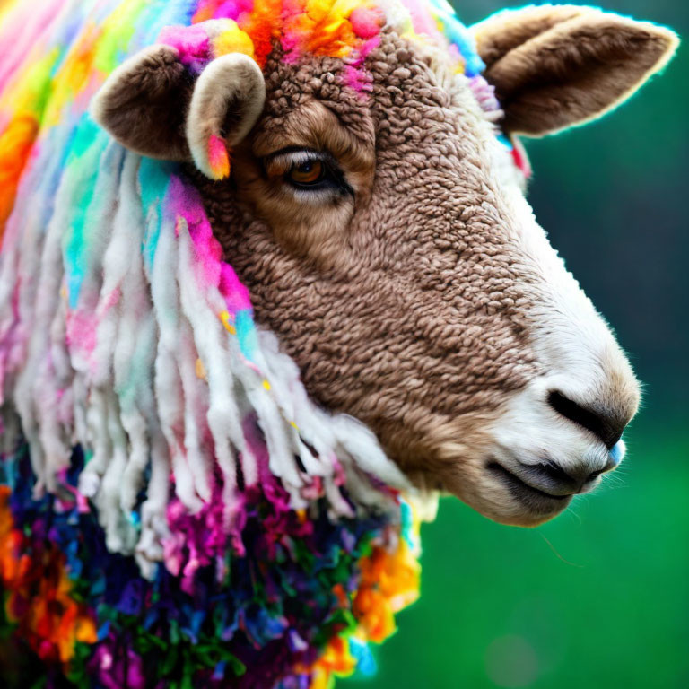 Colorful Close-Up of Sheep with Multicolored Wool