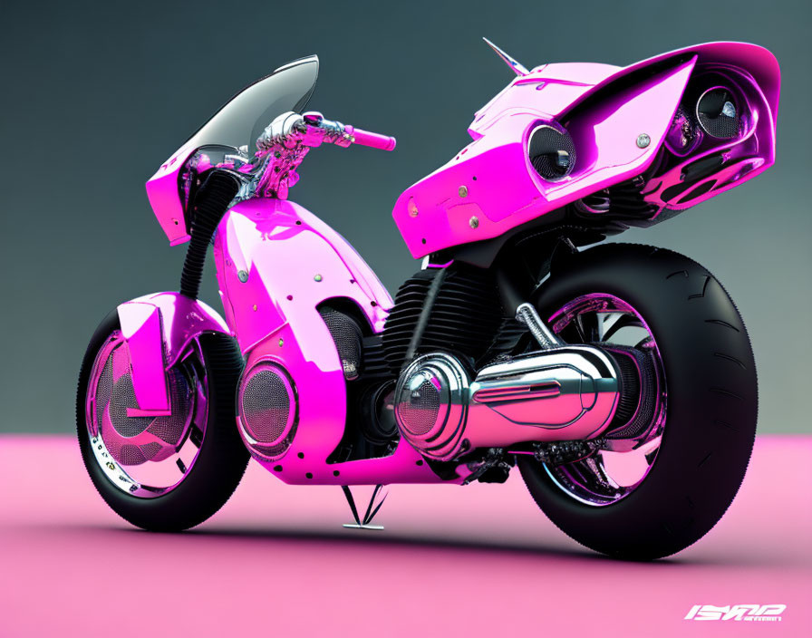 Sleek Futuristic Pink Motorcycle with Chrome Details