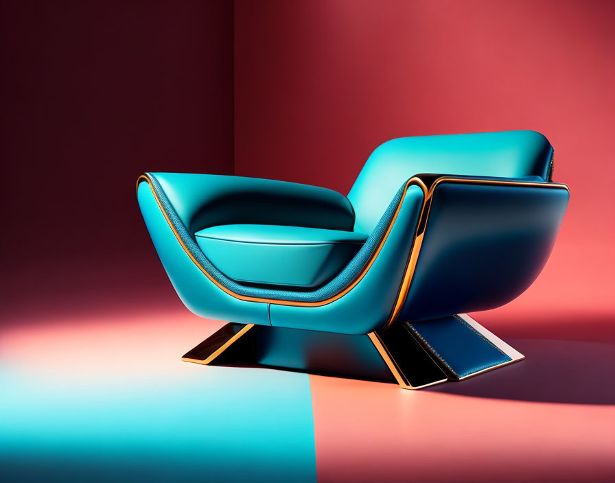 Teal Armchair with Metallic Accents on Dual-Tone Background