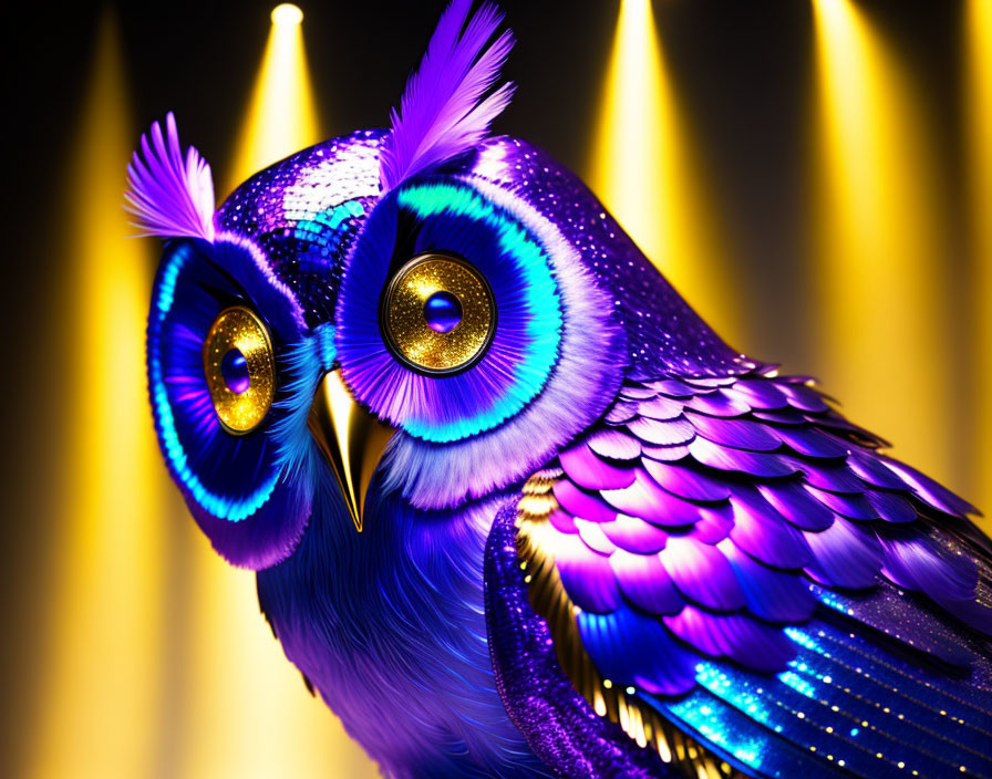 Colorful Stylized Owl Art with Blue and Purple Plumage