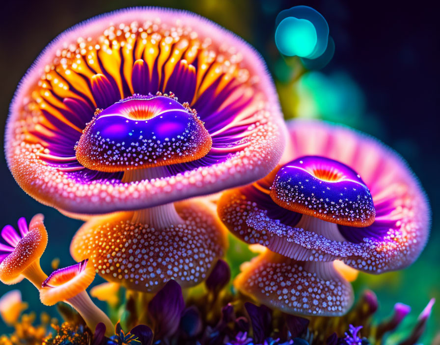 Colorful Bioluminescent Mushrooms in Mystical Setting