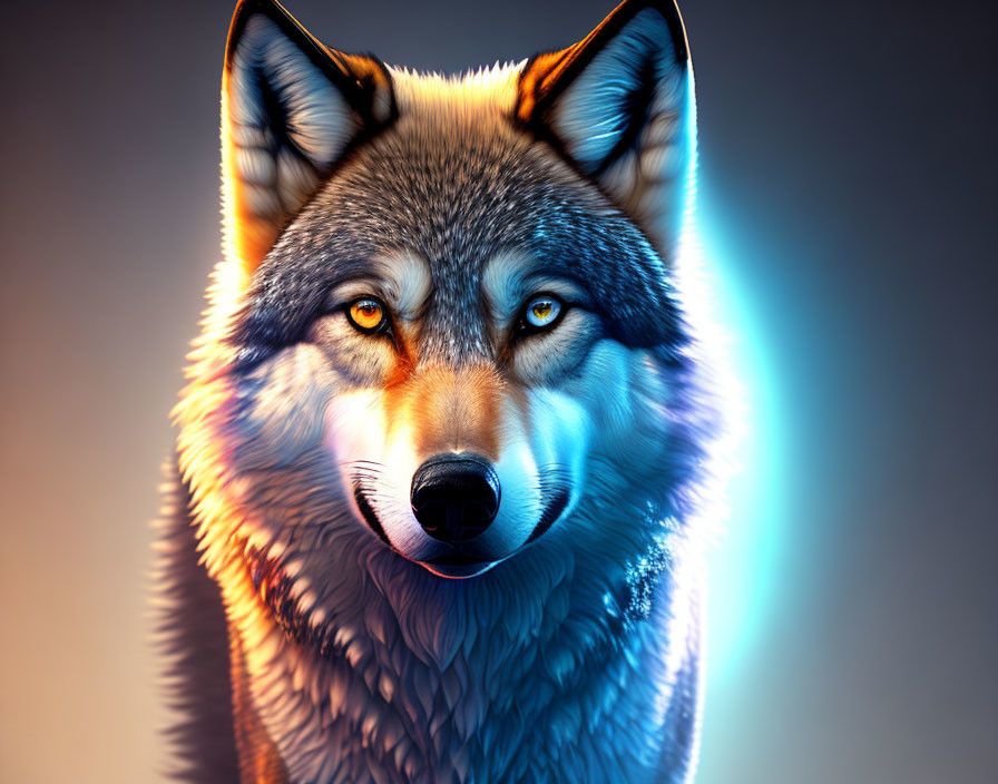 Detailed Wolf Illustration with Realistic Fur and Luminous Backdrop