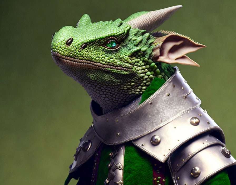 Green Dragon-Like Creature in Armor and Garment