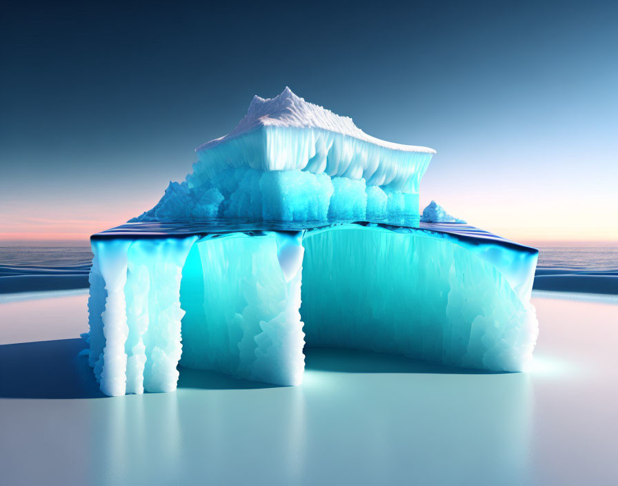 Tranquil iceberg in ocean at twilight