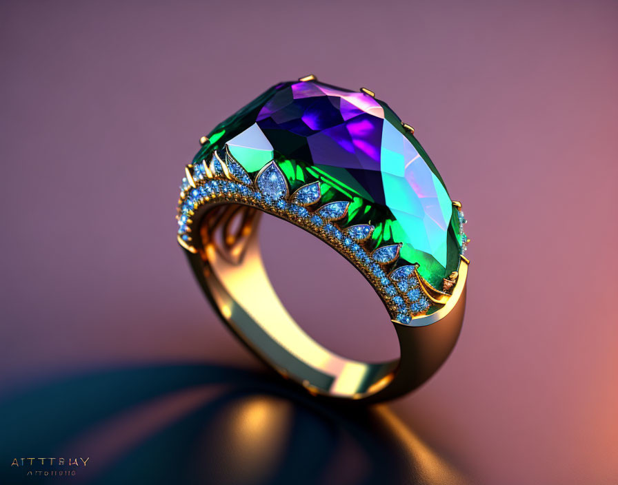 Multicolored Gemstone Ring on Gold Band with Diamond Accents