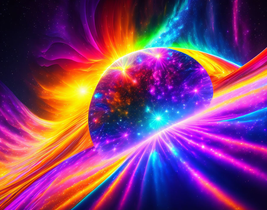 Colorful Cosmic Illustration with Stars and Black Hole