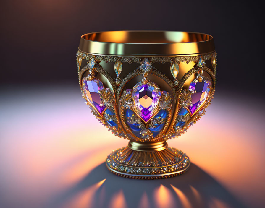 Golden Chalice with Blue Gemstones on Glowing Background