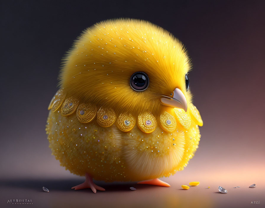 Fluffy yellow chick with sparkling feathers illustration