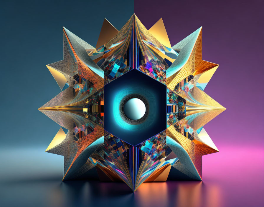 Colorful Metallic Abstract 3D Geometric Shape with Central Hole