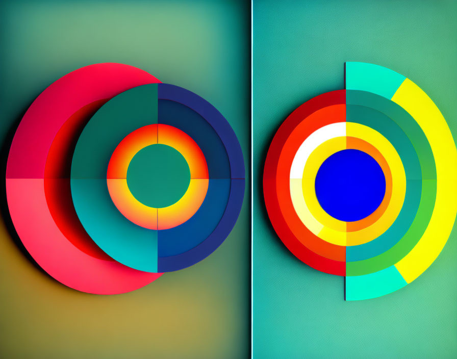 Colorful Concentric Circles in Symmetrical Sets on Green Background