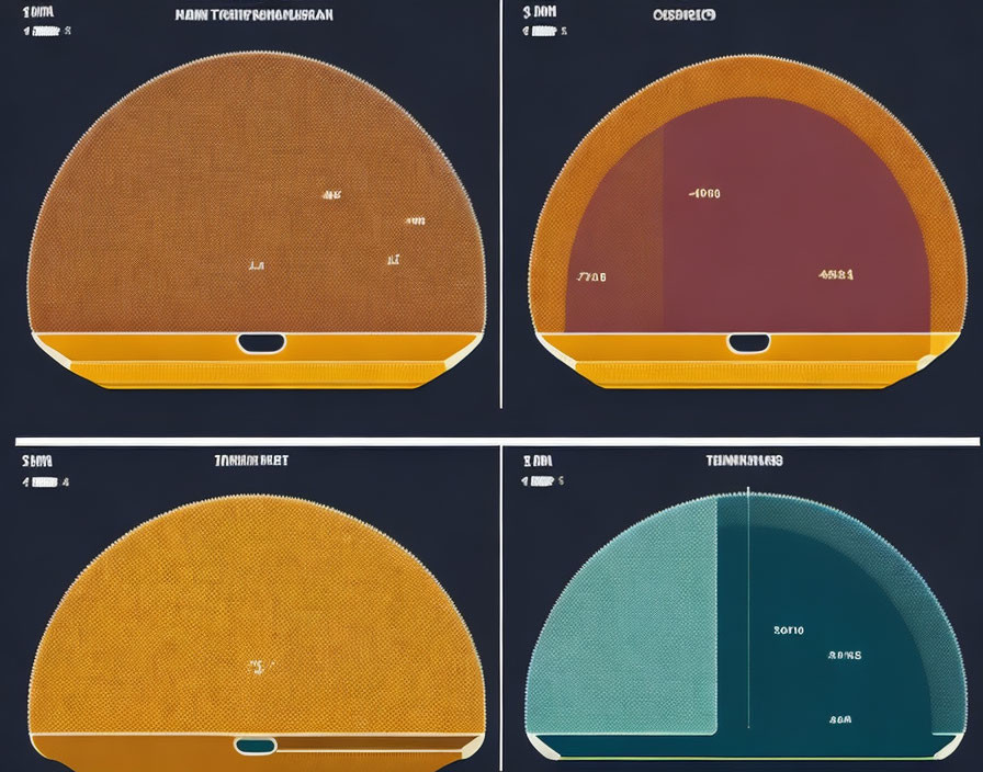 Colorful Semicircular Diagrams with Percentage Labels on Dark Background