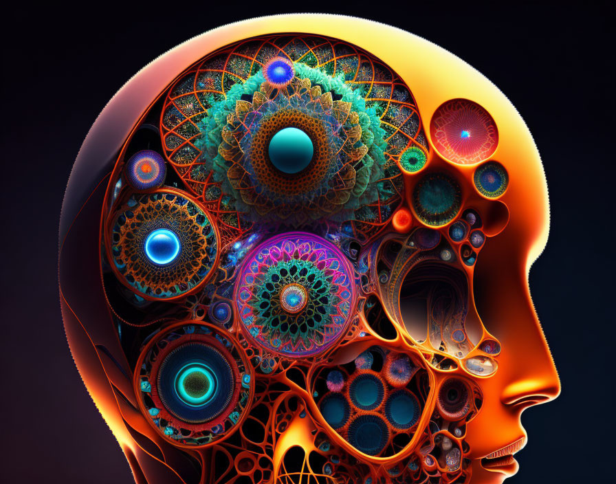 Colorful Fractal Patterns in Human Head Profile Art