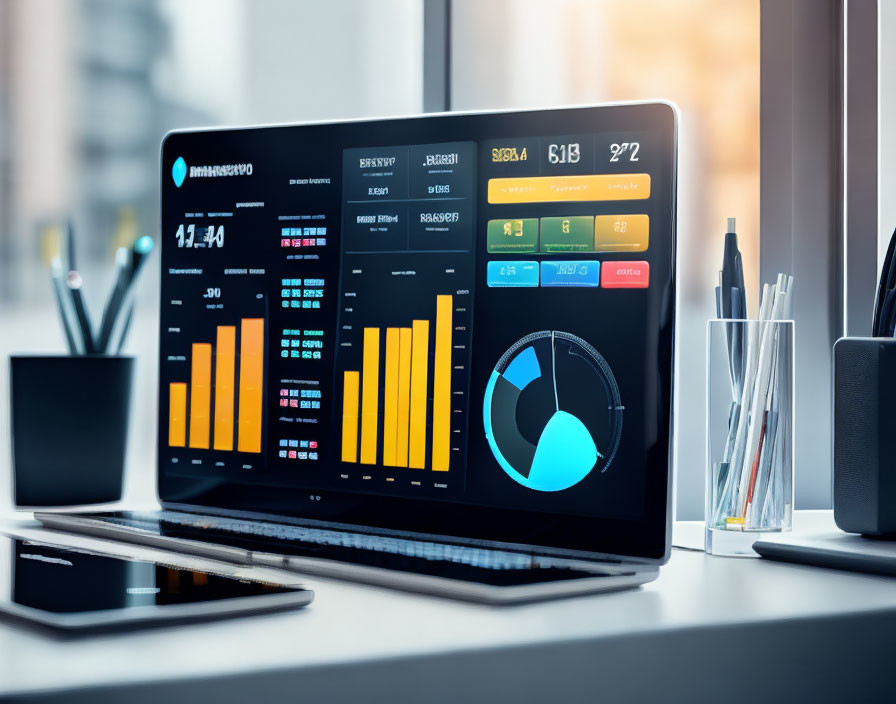 Colorful Data Analytics Displayed on Laptop in Work Environment