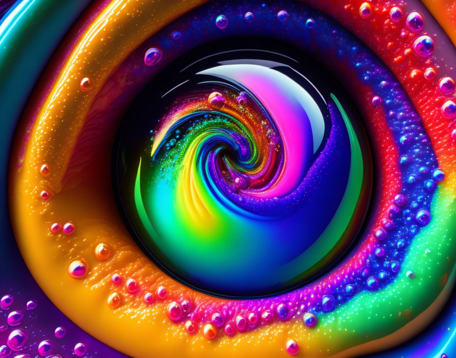 Colorful Swirling Vortex with Glossy Bubble Texture