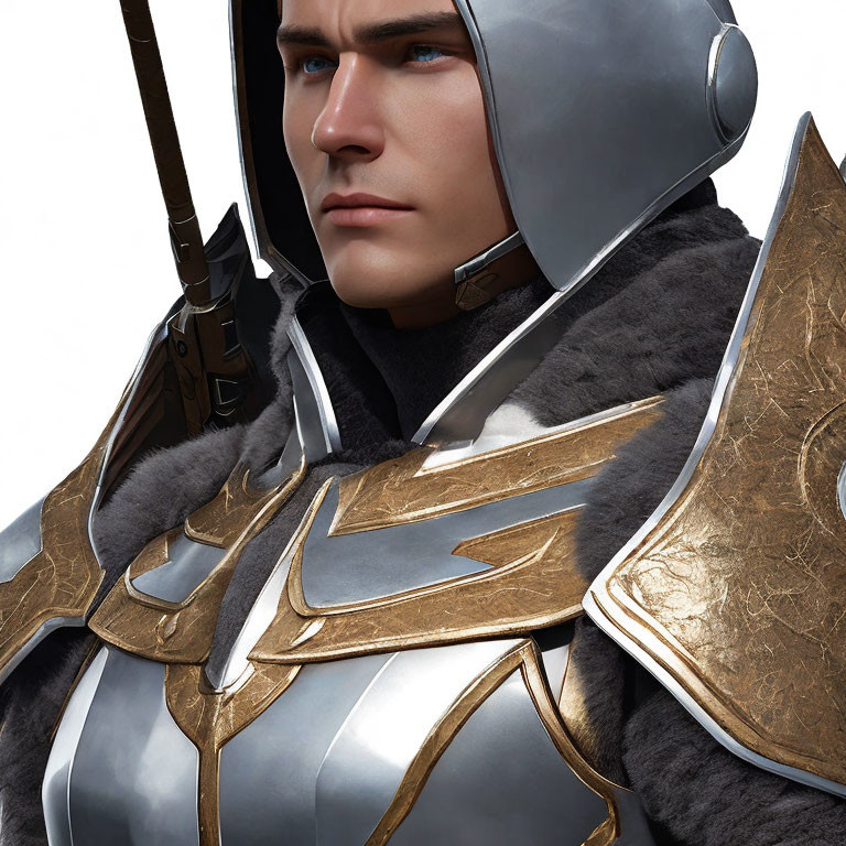 Fantasy knight digital artwork with fur collar and silver armor