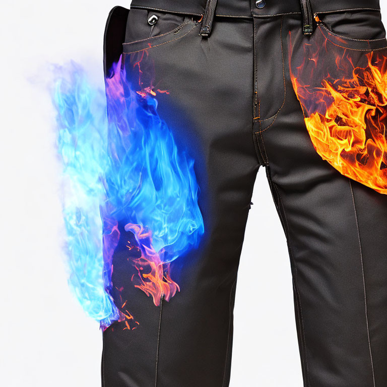 Black Pants with Orange and Blue Digital Flame Design